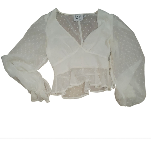 Princess Polly marcella swiss dot cream mesh polka dot blouse top 0 - Picture 7 of 8